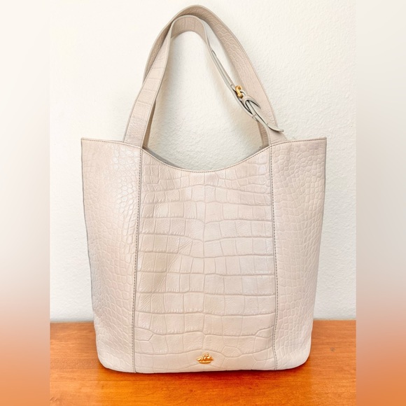 Brahmin Handbags - COPY - Brahmin Brayden Pearlized Ivory/Light Gray Leather Tote Bag Croc Embossed